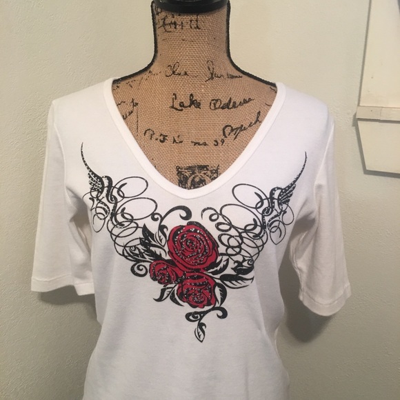 Prairie Rose Tops - Prairie Rose ribbed embellished rose tee